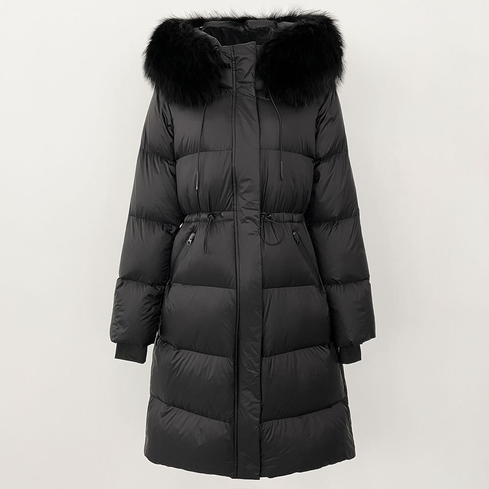 Women's down jacket, high end women's black and gold upgraded version, long, high quality 90% white duck down, thickened and warm jacket_voghion.com