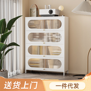 Steel Flip Bookcase Storage Cabinet Multi-layer Dustproof Storage Display Cabinet with Door Living Room Bedroom Floor Rack