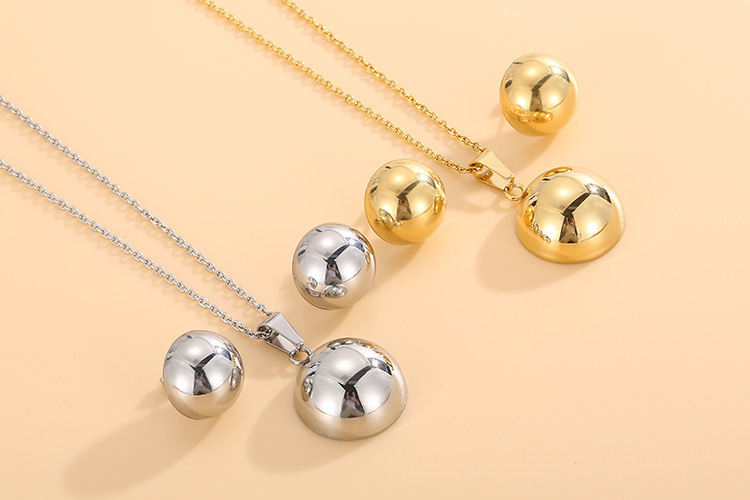 In Stock Wholesale European and American Simple Trendy Stainless Ornament round Beads Necklace and E