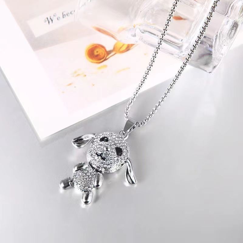 Neue mit Cartoon-Diamanten besetzte Welpenhalskette für Damenmode im Hip-Hop-Stil, minimalistischer Anhänger, vielseitige Pulloverkette_voghion.com