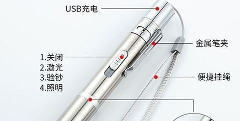 Multifunctional Mini USB Rechargeable Flashlight Laser Pointer Purple Light Money Detector Uv Money Detector Pen
