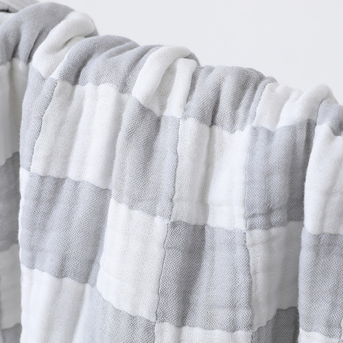 New 6-Layer Bamboo Fiber Children's Bath Towel Ultra Soft Simple Checkered Embroidered Baby Towel Kindergarten Baby Blanket