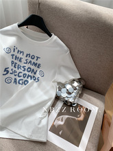 95%棉 时髦洋气字母印花短袖T恤女简约休闲圆领上衣Tee潮2025夏季