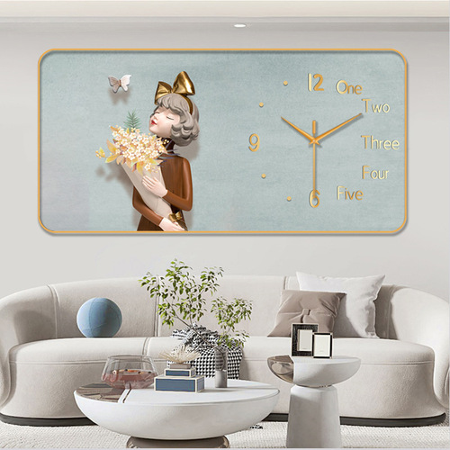[30cm*60cm] Restaurant decorative painting modern wall clock simple living room hanging painting light luxury hanging painting clock
