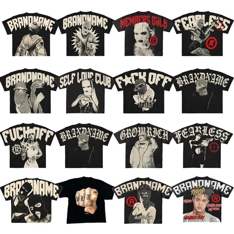Y2K Hip Hop T-Shirt Harajuku Short T-Shirt Gothic Streetwear Fashion Men and Women Punk Casual Cotton Loose T-Shirt