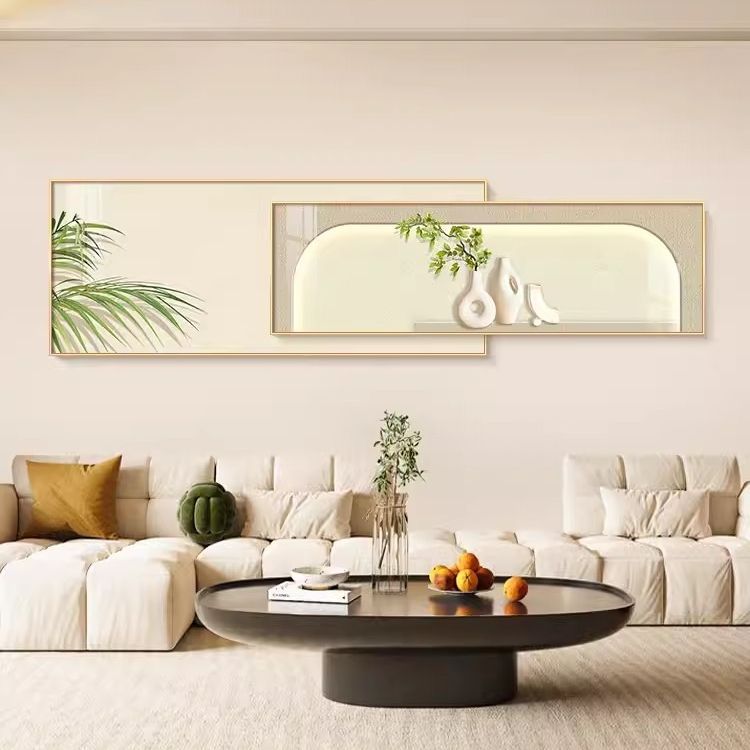 客厅装饰画奶油风清新绿植沙发背景墙挂画叠加大幅现代简约墙壁画