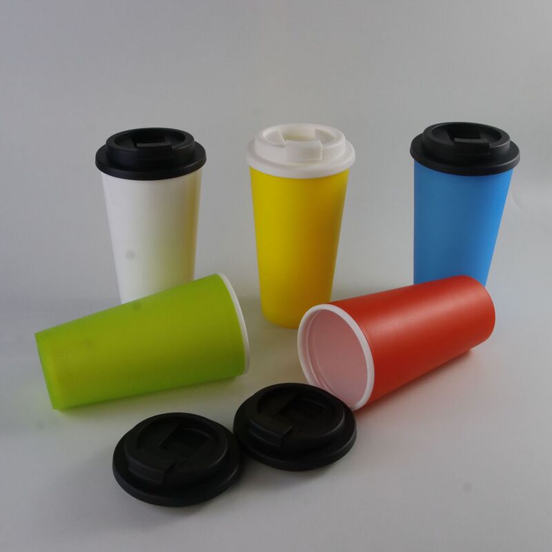 Double-Layer Plastic Biodegradable Plastic Coffee Cup, Environmentally Friendly Milk Tea Cup, Tumbler, Leak-Proof Design, Batchable