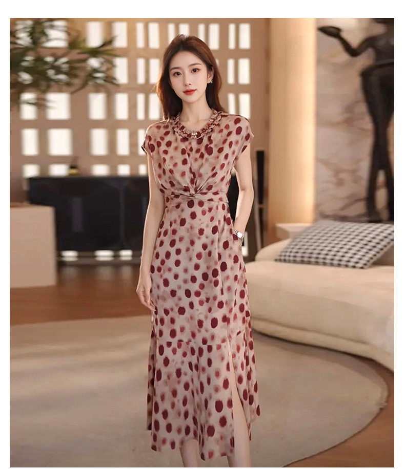 Đầm chấm bi nữ dáng ôm eo cao, phong cách sang trọng — màu đỏ chi tiết 10