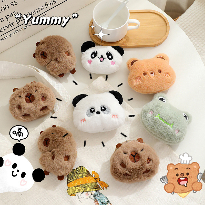 卡通毛绒水豚鼠挂件可爱小熊猫胸针公仔玩偶包包挂饰diy围巾辅料