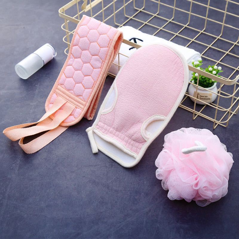 Back Scrub Gadget Powerful Mud Glove Back Scrubber Bath Ball Shower Mat 3-Piece Set Bath Scrub Gadget