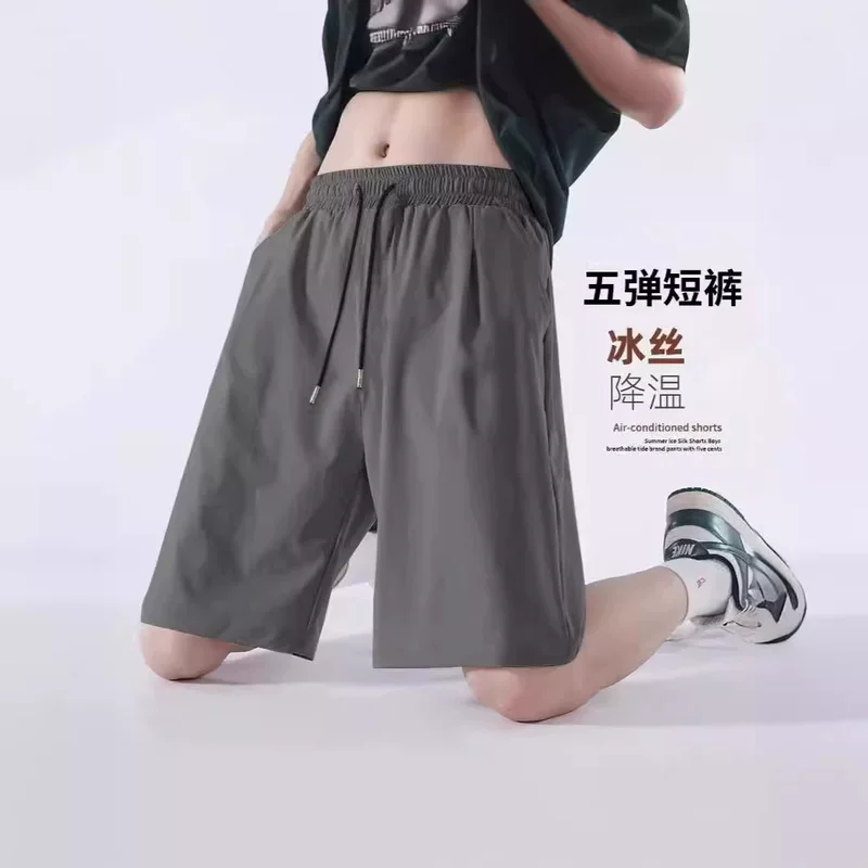Шорты для отдыха, мужские тонкие спортивные черные шелковые брюки, плюс размер