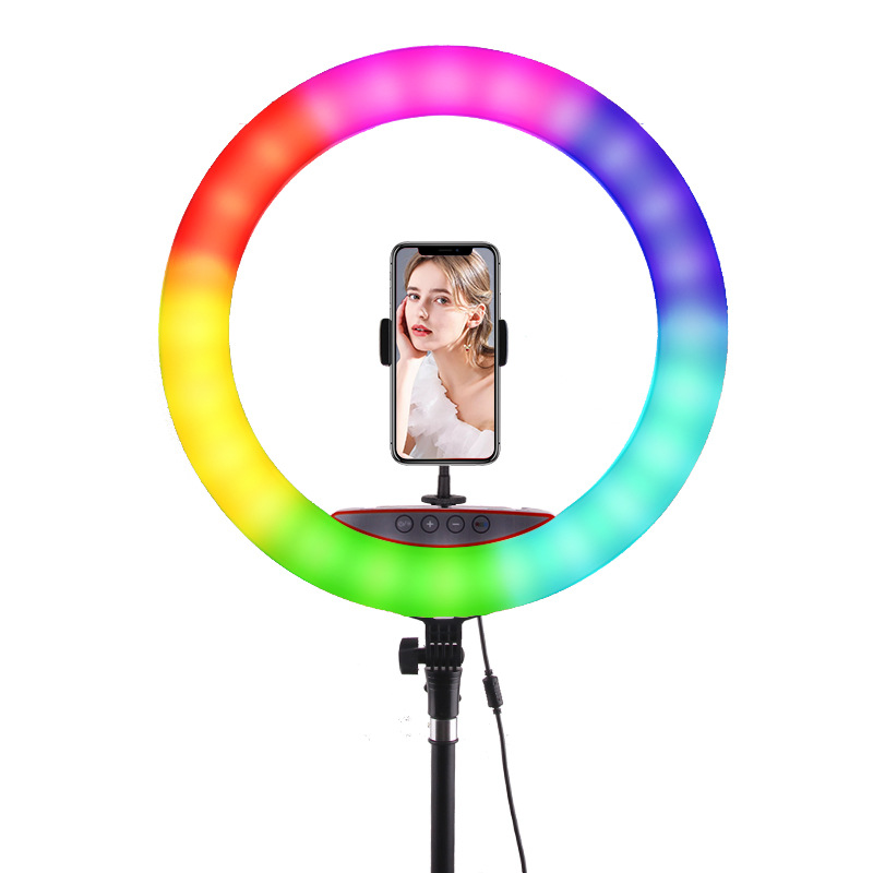 Luz de relleno RGB de 18 pulgadas teléfono móvil soporte en vivo trípode transfronterizo TikTok ancla colorida luz de iluminación de anillo LED