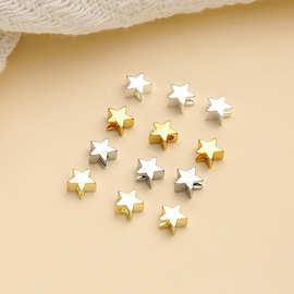 铜镀真金14K包金五角星隔珠小星星通孔散珠diy手工串饰品耳饰材料