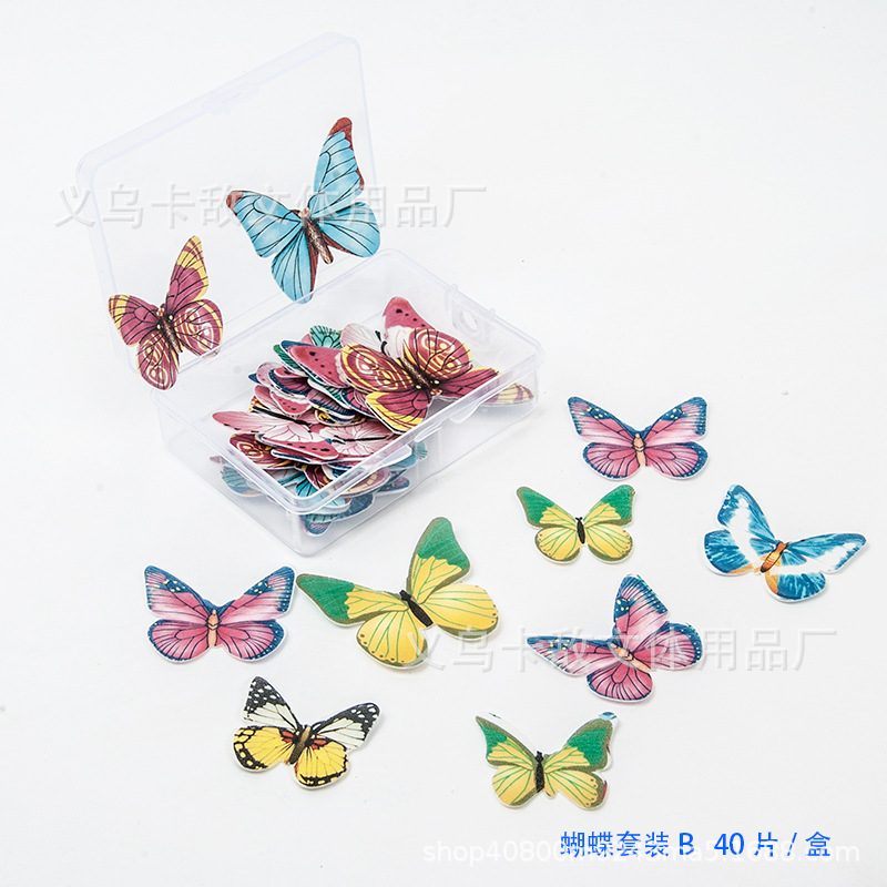 Especial transfronterizo para decoración de papel de arroz glutinoso, decoración de pastel de flores, decoración de papel de barnizado, decoración de horneado de mariposa en caja