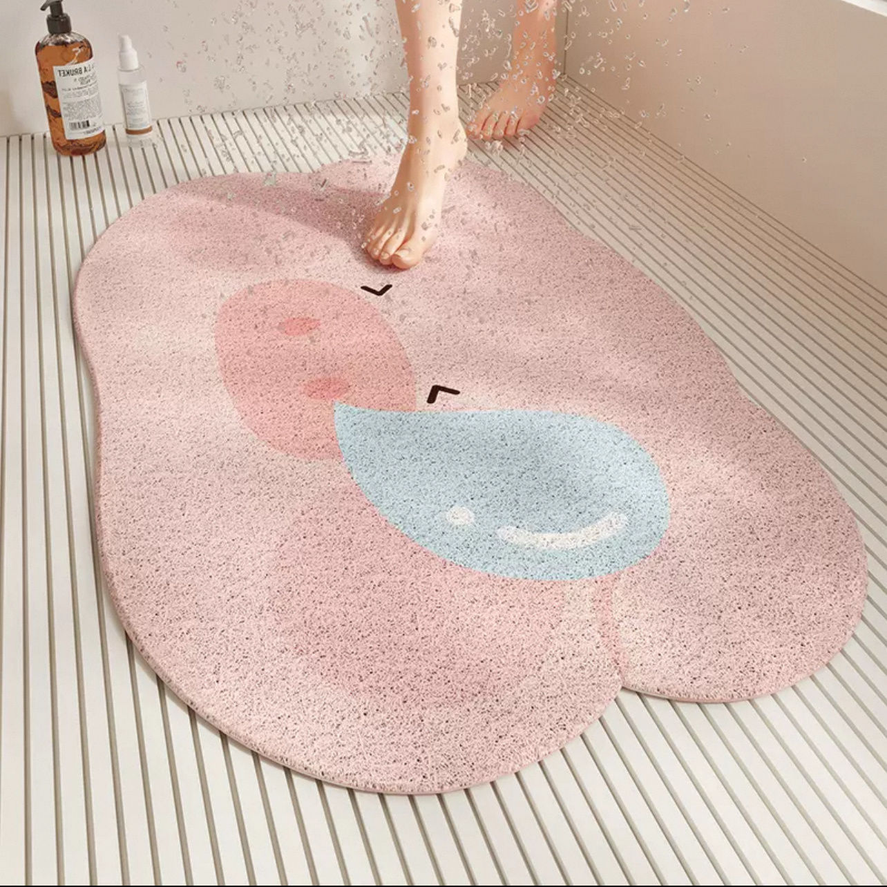Bathroom Hollow Wire Ring Mat, Shower Room, Children's Bath Anti-Fall Mat, Cartoon Stain-Resistant and Easy-To-Clean Floor Mat, Drain Mat