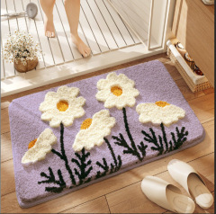 浴室マット紫花植毛高低毛立体3d森系玄関マット吸水マットトイレマット