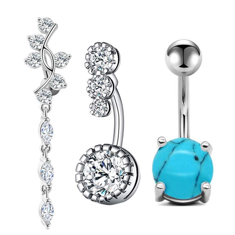 Exquisite AB Color Navel Zircon Ring Soft Pot Ball Belly Ring 3-Piece Set Stainless Steel detail image 8