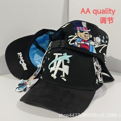 新款涂鸦AA刺绣字母鸭舌帽棒球帽男女可调节嘻哈遮阳街头美式帽子