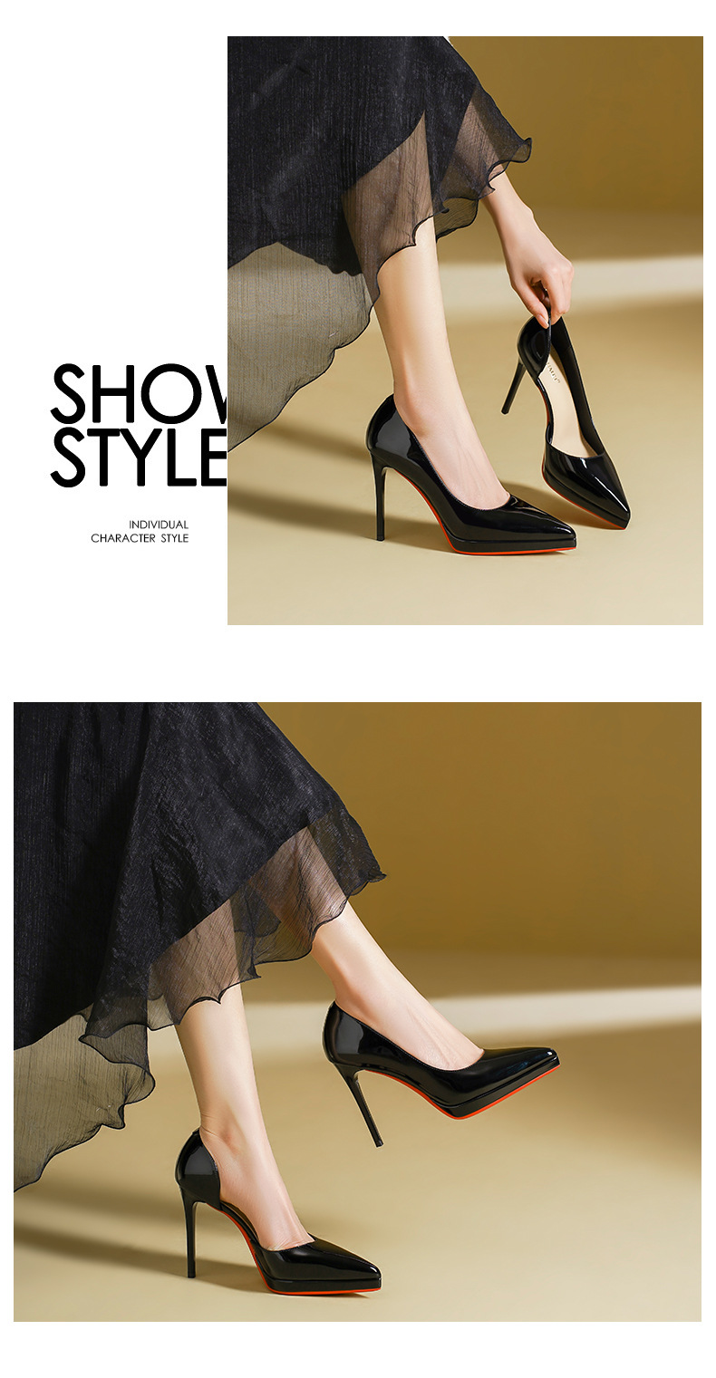 Sandal cao gót nữ mũi nhọn gót nhọn đế chống thấm nước — Màu đen chi tiết 6