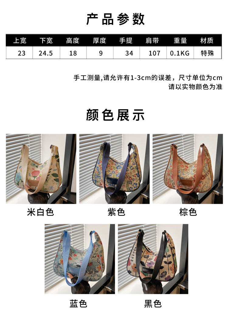 Popular fashion, simple, large-capacity printed trend 2024, fashionable patchwork canvas single-shoulder bag, small square bag, women's bag, trendy Specification drawing