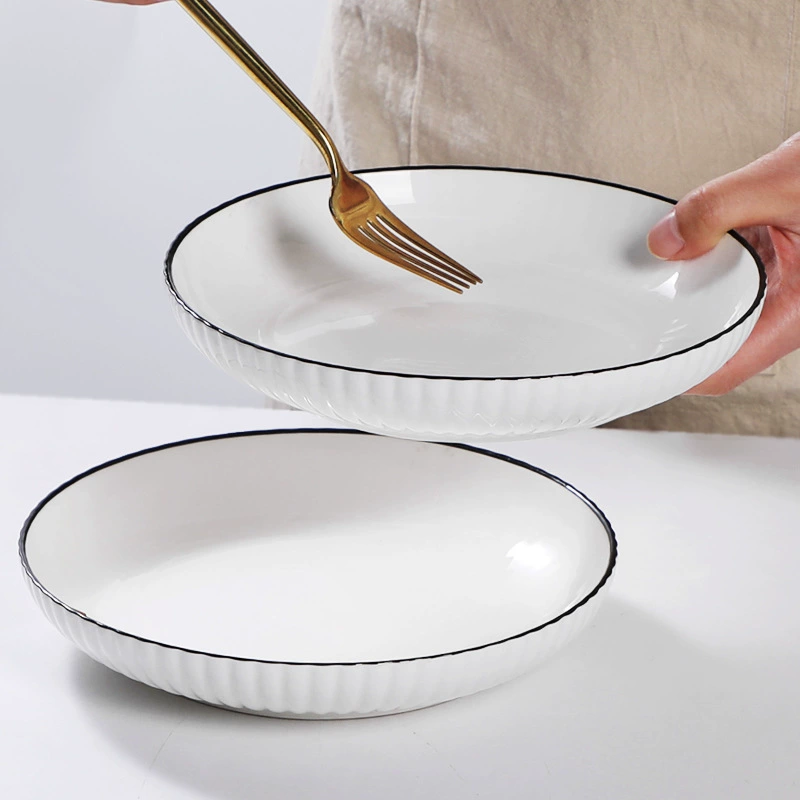 #dishplateHome тарелка с высоким внешним видом интернет-знаменитость вертикальный узор японская глубокая тарелка для супа керамическая тарелка блюдо для жарки блюдо