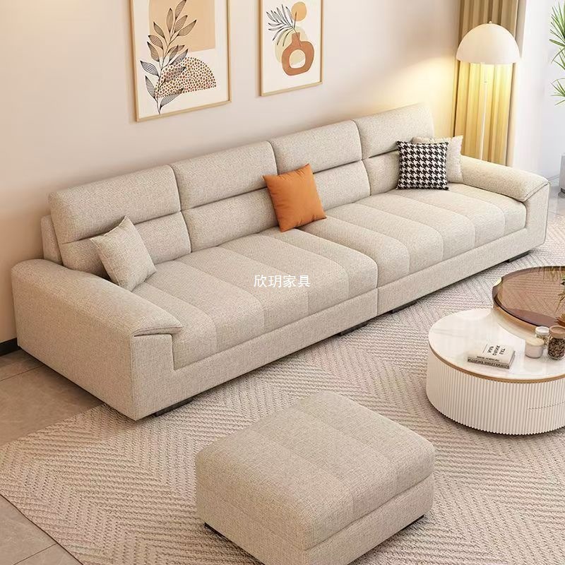 Cotton and Linen Fabric Sofa Living Room Small Apartment Straight Cream Style Simple Three-Person Four-Person Fabric Sofa Rental Room