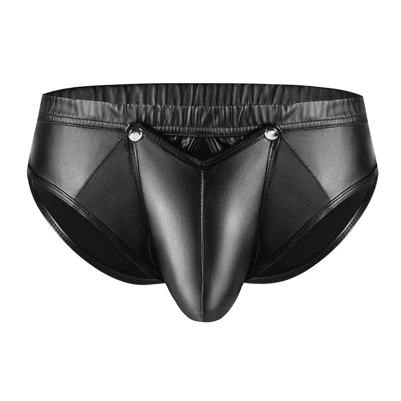 European and American Style Men's Matte Pu Leather Underwear, Low-Waist with Three-Dimensional Pouch and Detachable Snap Button Design, Men's Erotic Lingerie European and American Style Men's Matte Pu Leather Underwear, Low-Waist with Three-Dimensional Pouch and Detachable Snap Button Design, Men's Erotic Lingerie