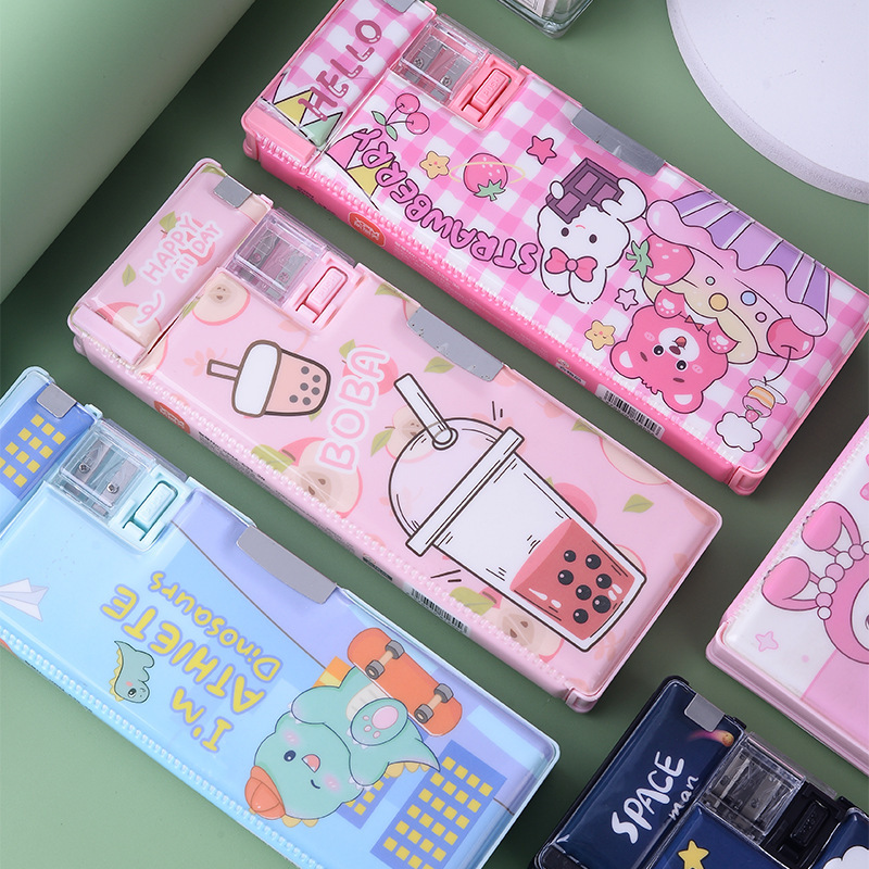 クリエイティブ多機能文房具ケース小学生大容量鉛筆収納ケース子供二重プラスチック漫画鉛筆ケース|undefined