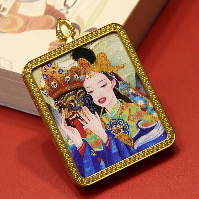 手绘描金扎基拉姆唐卡画芯国风扎基拉姆吊坠饰品挂件民族风批发|undefined