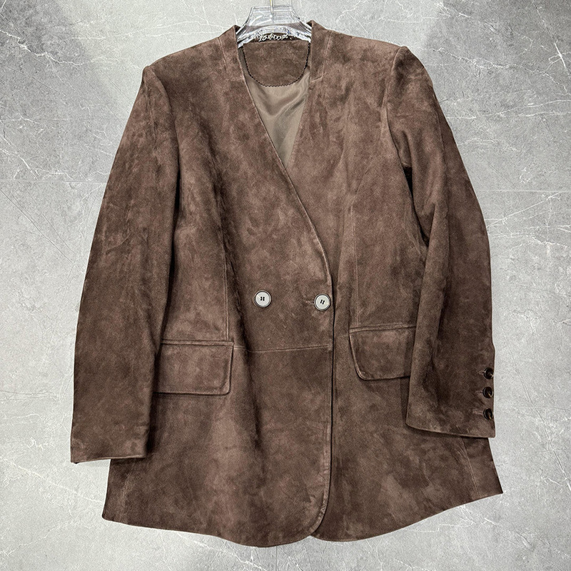 "Hippy" Top Layer Reined Sheepskin American Style Old Leather Coat Women's Mid-length Spring and Autumn Suit Loose "Hippy" Top Layer Reined Sheepskin American Style Old Leather Coat Women's Mid-length Spring and Autumn Suit Loose