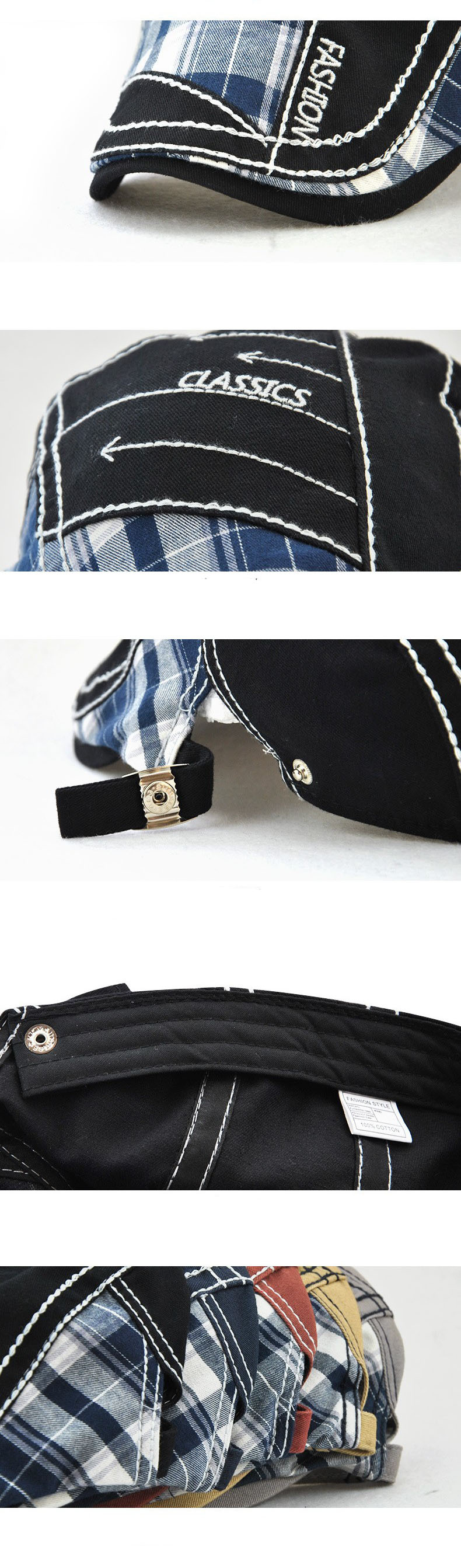 Unisex Duck hat plaid cloth splicing parallel arrow embroidered thread duck hat outdoor visor_voghion.com