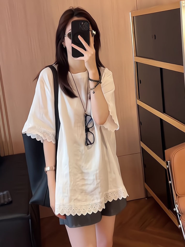 2025绝美夏天小套装大码女胖mm新款韩版减龄时尚短袖T恤上衣短裤|undefined