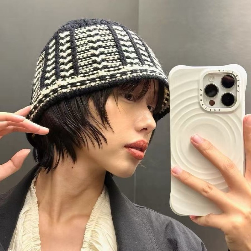 25新款秋冬百搭日韩简约设计感提花毛线帽针织包头冷帽男女复古|undefined