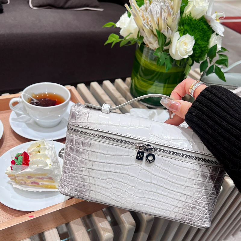 Bolsa de almuerzo de patrón de cocodrilo lp19 bolsa de almuerzo de cuero, hombro único, diagonal, bolso de maquillaje de moda simple de mano, alta costura, bolso de mujer