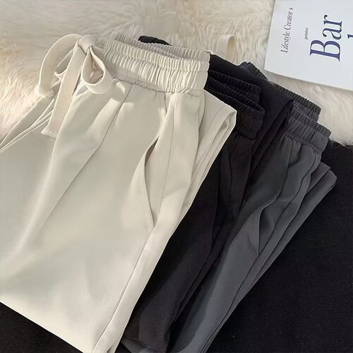 Men's Loose Casual Pants Korean Style Trendy Matchable Pants Summer Thin Weight Droopy Wide Leg Floor-Length Pants