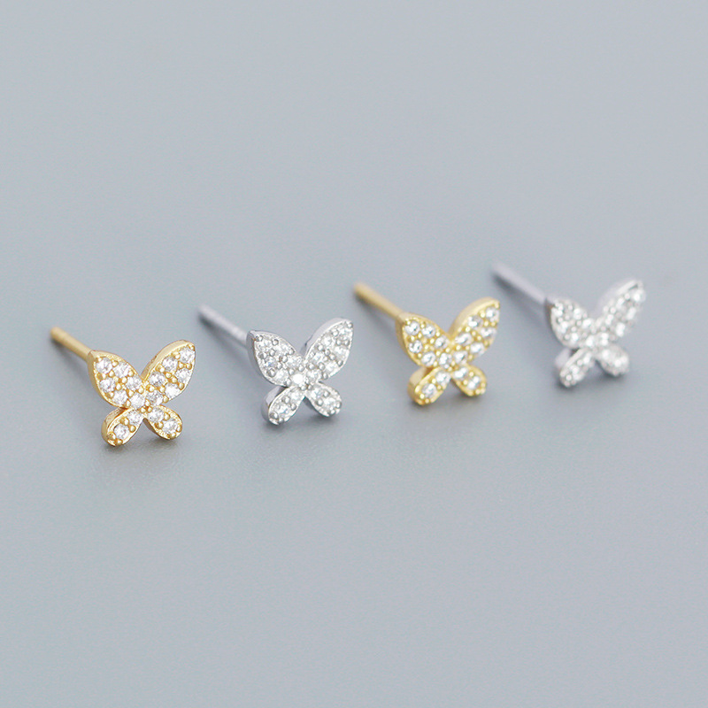 3g Weight Electroplating Gold Plating Process 925 Sterling Silver Ear Needle Material 18K Real Gold Plated, Platinum Plated Plating Material 1 Pair 925 Sterling Silver Butterfly Ear Studs