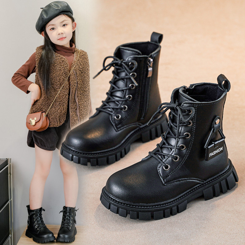 Children's Boots for Autumn/Winter 2024, Korean Style Princess Boots for Big Kids, Girls' Single Boots, Leather Short Boots, Children's Martin Boots
