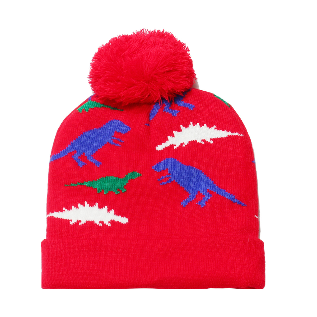 105g Weight Hat Classification Polyacrylonitrile Fiber Fabric Type Wool Cap Hats Type 1 Piece Quantity Outdoor, Daily Occasion Dinosaur Pattern Autumn&Winter Season Children Unisex Gender Pom Poms, Jacquard Design Cartoon Style, Cute Style Children Unisex Cartoon Style Cute Dinosaur Pom Poms Jacquard Wool Cap 5