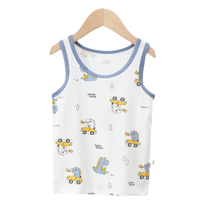 2025 verano nuevo estilo algodón deshuesado chaleco infantil estampado de dibujos animados niño sin mangas simple y cómodo blusa base