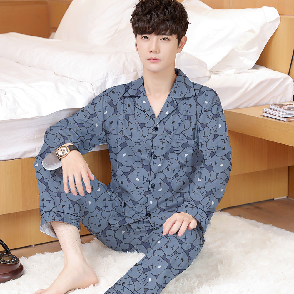 Pijamas de hombre Pijamas de primavera y otoño pantalones de algodón de manga larga de los hombres cardigan verde de mediana edad ropa de hogar traje de invierno para los ancianos