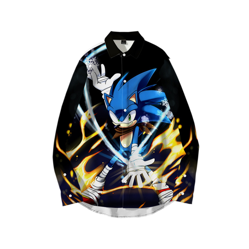 Movie Sonic the Hedgehog SonicTheHedgehog Long Sleeve Shirt 3D Digital Color Printing Personality Trend Loose