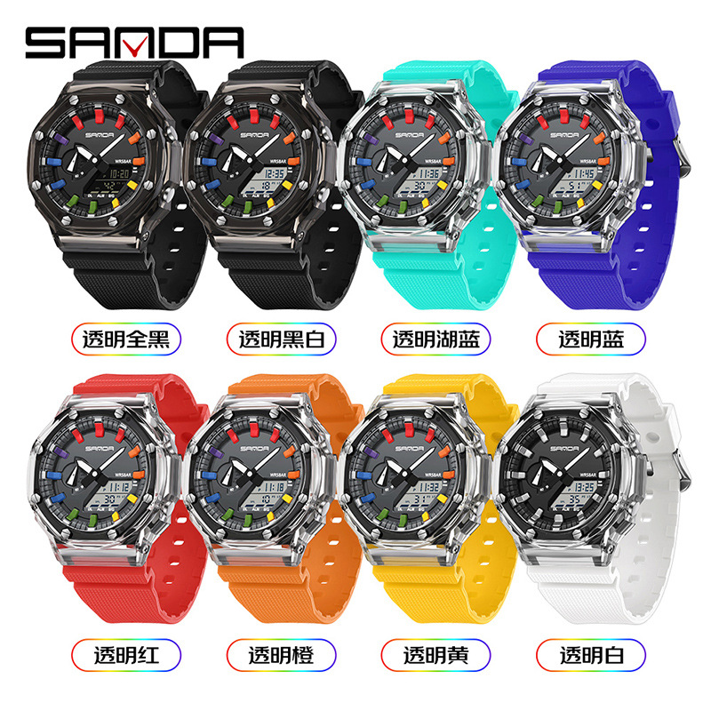 SANDA reloj electrónico transparente cinta de moda multifuncional reloj deportivo reloj despertador reloj a prueba de golpes 3341