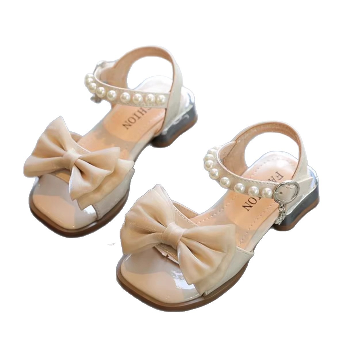 Sandalias para niñas 2025 verano nueva moda para niños pequeños tacones altos perla lazo niña estilo occidental zapatos de princesa image 6