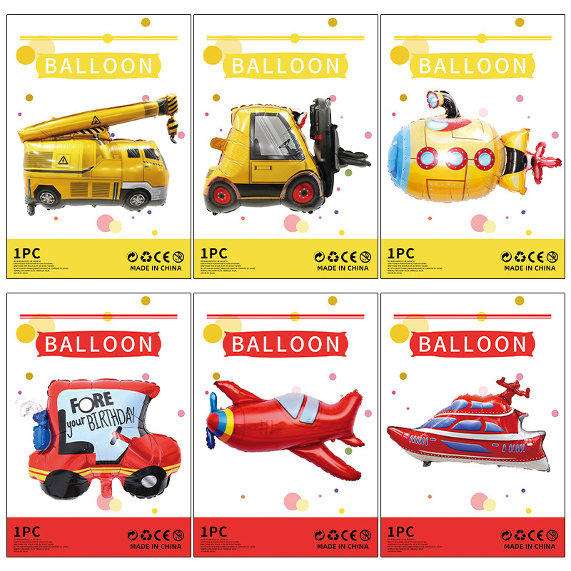 Herramientas de transporte globo de película de aluminio embalaje independiente camión de bomberos ingeniería vehículo avión juguete para niños globo de película de aluminio al por mayor