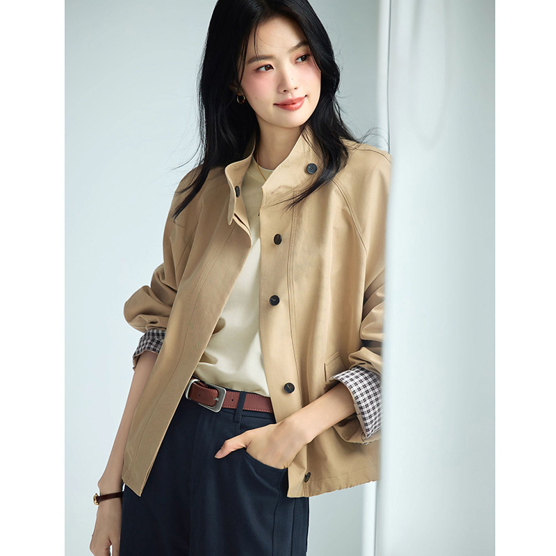 立领袖口撞色翻边时尚风衣女2025秋装新款外套1G8960291|undefined