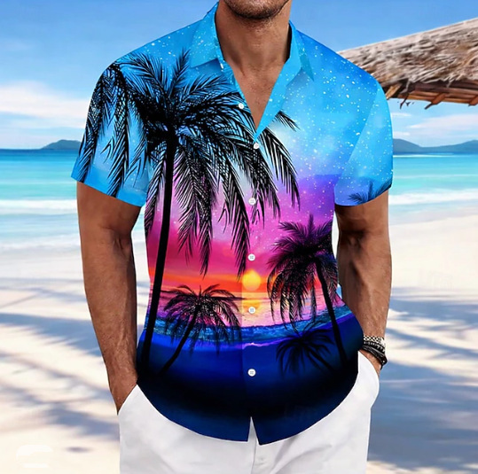 Cross-Border New Style Men's Hawaiian Short-Sleeved Shirt Summer Beach Vacation Coconut Tree Print Casual Shirt Shirt for Men Cross-Border New Style Men's Hawaiian Short-Sleeved Shirt Summer Beach Vacation Coconut Tree Print Casual Shirt Shirt for Men