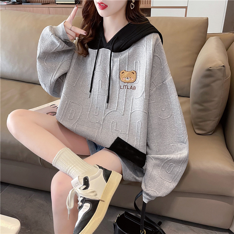 Cross-border jacquard sweater women's autumn loose plus size Korean style pullover lazy style slimming long sleeve hooded sweater women's fashion