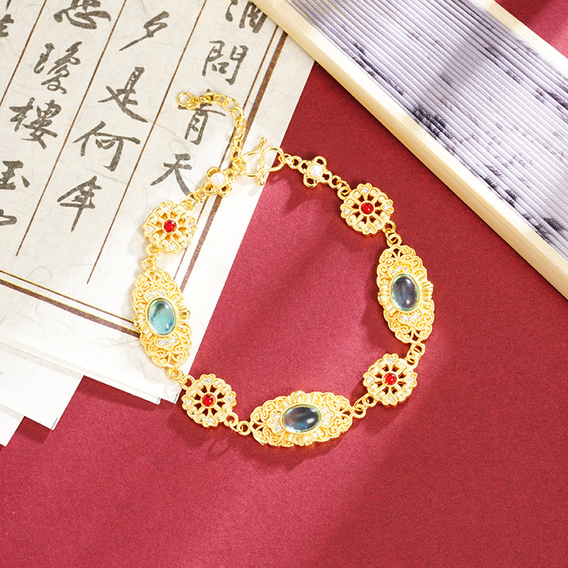 新中式越南沙金手链宫廷风镶钻镂空花丝手饰女民族风久不掉色饰品