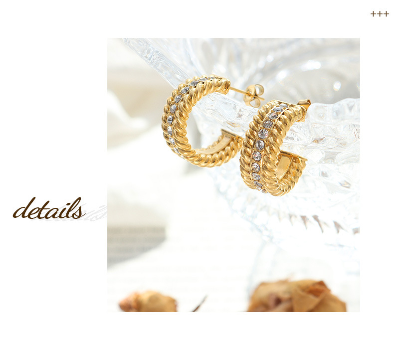 Retro C Shape Titanium Steel Inlay Zircon Ear Studs 1 Pair