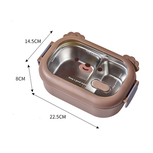 Creative bear stainless steel divided lunch box children's water-filled thermal insulation household rice bowl student office worker lunch box